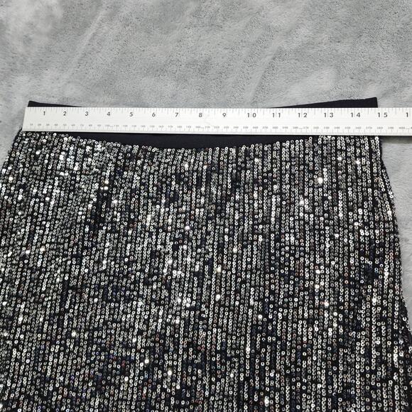 Rafaella Skirt Womens M Black Silver Sequin Midi Pull On Stretch Side Slit Party - Picture 7 of 9